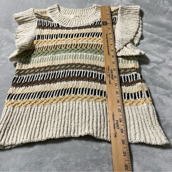Elan Womens XS Pullover Sweater Top Ruffle Sleeveless Stripe Pullover - Picture 6 of 10